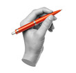 © rvlsoft - Hands with orange pen isolated on transparent background. Contemporary art