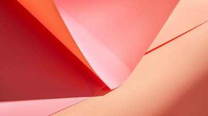 Poster - Coral peach pink blank paper with shadow. Abstract geometric black and white background with space for text. Front view.