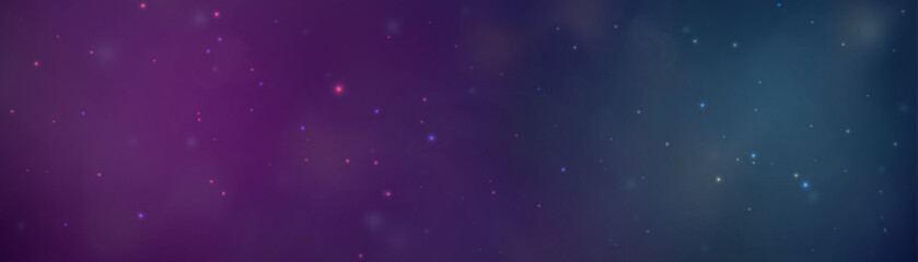 Poster - Starry sky with violet blue shimmer. Milky way with stars. Night sky with special gradient light effect.