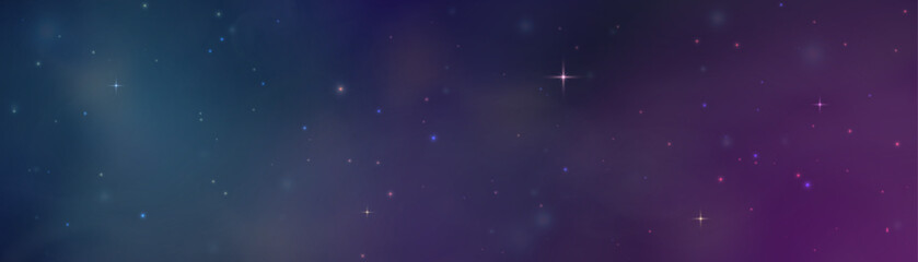 Poster - Starry sky with violet blue shimmer. Milky way with stars. Night sky with special gradient light effect.