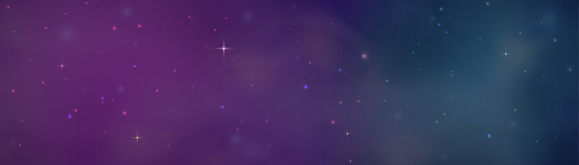 Poster - Starry sky with violet blue shimmer. Milky way with stars. Night sky with special gradient light effect.
