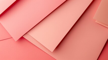 Poster - Coral peach pink blank paper with shadow. Abstract geometric black and white background with space for text. Front view.