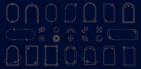 Wall Mural - y2k celestial frames, arches and border elements in minimal golden line, vector geometric shapes. y2