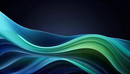 Sticker - wavy flowing blue green gradient lines isolated on dark background