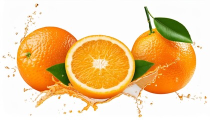 Wall Mural - fresh delicious oranges splashing with leaves cut out