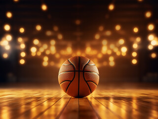 Sticker - Basketball on wooden floor, 3D digital rendering