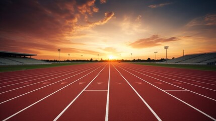 pristine running track with smooth surface, empty athletic field ready for track and field events, p
