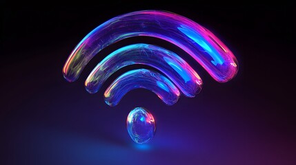 Wall Mural - A colorful, iridescent wifi symbol, glowing in the dark.