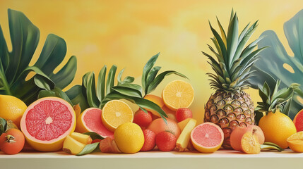 Wall Mural - fruits on a wooden table