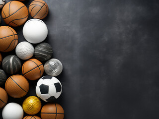 Wall Mural - Assorted sports balls on a dark gray background