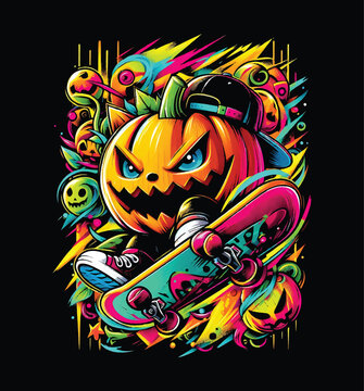 Halloween monster illustration. a halloween pumpkin with a face and print ready design