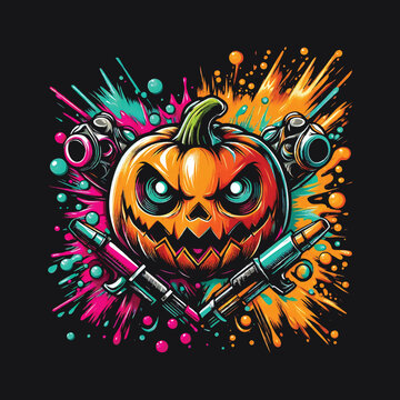 Halloween monster illustration. a halloween pumpkin with a face and print ready design