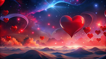 Poster - Valentine's Day background banner - abstract panorama background with red hearts concept love. Festive heart banner design. St. Valentine's Day decoration.
