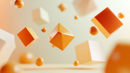 Abstract 3D render of floating geometric shapes.