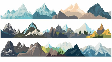 Mountain landscape vector illustration set, collection of mountains in flat design style