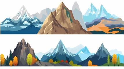 Mountain landscape vector illustration set, collection of mountains in flat design style