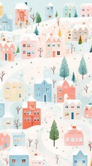 Naklejka na meble Snowy Christmas town christmas outdoors pattern.
