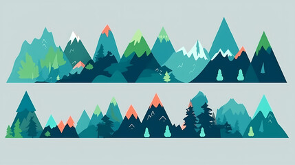 Mountain landscape vector illustration set, collection of mountains in flat design style