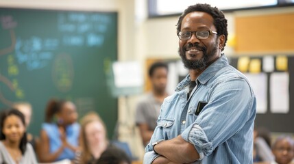 Poster - An instructor stands confidently in front of attentive adult students during a learning session in a classroom