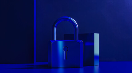 Poster - a modern dark blue castle on a plain dark background. concept of security and privacy, technology.