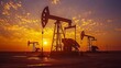 © Raitalinn - Oil rigs at sunset offer a striking visual of the energy infrastructure against a vibrant evening sky.