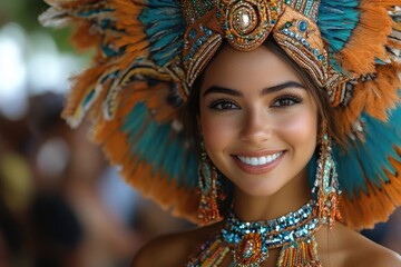 Wall Mural - Vibrant Samba Performance at Rio Carnival: Dancers, Costumes, Music, and Celebration Under the Nig