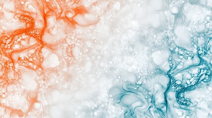 Poster - Dynamic swirls of paint blend colors and bubbles, forming patterns reminiscent of waves and landscapes, all highlighted by a crisp white background