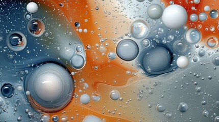 Poster - Dynamic swirls of paint blend colors and bubbles, forming patterns reminiscent of waves and landscapes, all highlighted by a crisp white background