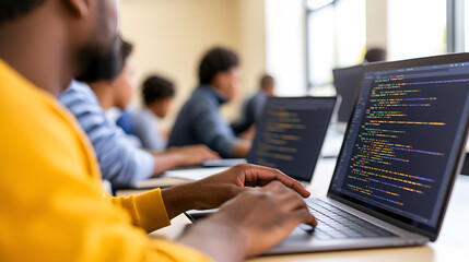 Wall Mural - Diverse group of programmers working on code.  This image is perfect for your next tech or education project!