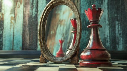 Pawn looking in the mirror and seeing a queen. 3d illustration