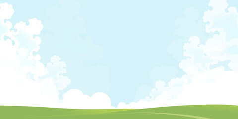 Wall Mural - sky,cloudy background,spring landscape with green field,blue sky for easter background,horizon summe
