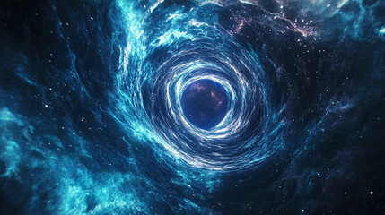 Wall Mural - cosmic wormhole - space travel concept, funnel-shaped tunnel connecting universes, 3d rendering, int