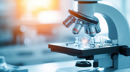 Poster - detailed view of a microscope in a laboratory setting, showcasing scientific research and exploratio