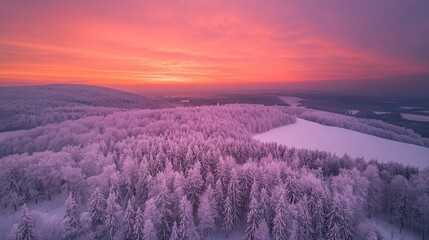 a breathtaking winter sunset over a snow-covered forest in bieszczady, poland, with the sky painted 