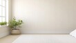 © lililia - This modern bedroom offers a calming atmosphere with neutral tones, a white headboard bed, and beautiful indoor plants, perfectly illuminating the space