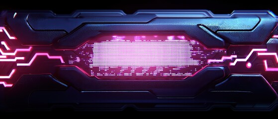 Poster - Futuristic technology panel with vibrant pink lighting and intricate circuit patterns, perfect for sci-fi projects and designs.