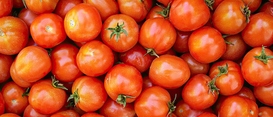 Wall Mural - Fresh Tomatoes - Top View, Ripe Red Tomatoes, Organic Produce, Healthy Food Ingredient, Vibrant Tomato Cluster, Freshly Harvested Veggies, Natural Tomato Arrangement