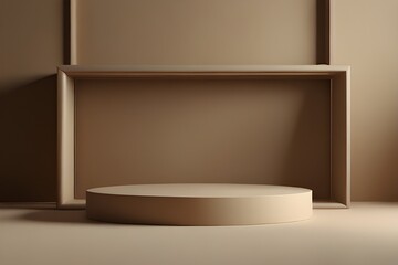 Wall Mural - 3d render, abstract beige background with empty podium. Modern minimal showcase scene with stage for product presentation, illuminated with daylight Generative AI