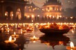 © NusratJahan - Indian people celebrating with oil lamps and flowers at night