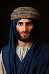 Wall Mural - A man with a beard wearing a blue and white outfit