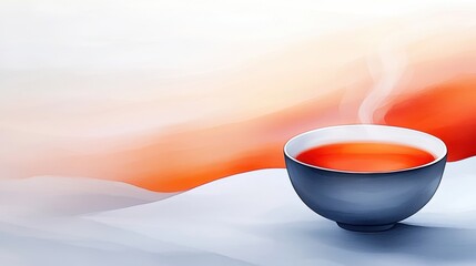 Canvas Print - A cup of tea is steaming in a snowy landscape, AI