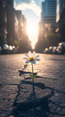 Wall Mural - flower growing on crack street, hope concept