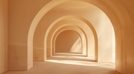 Poster - Soft light fills the spacious area, illuminating the elegant, curved lines of the peachy beige arches creating a calming atmosphere