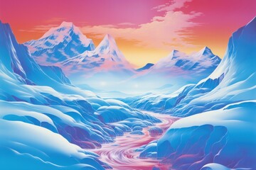 Poster - The movement of the ice stream on the glacier landscape backgrounds mountain.