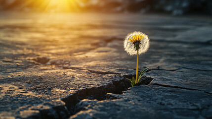 Wall Mural - flower growing on crack street, hope concept