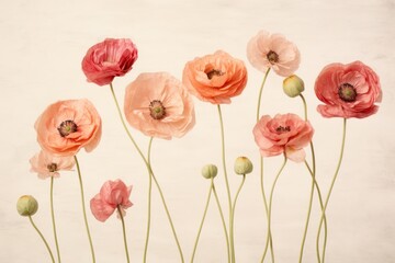 Canvas Print - Real pressed ranunculus flowers painting petal plant.