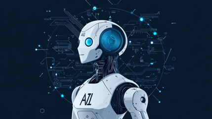Poster - Artificial intelligence AI pictogram. Technology related to artificial intelligence, computers and systems that are intelligent, graphic of robot. Vector ai generated logo or symbol. 