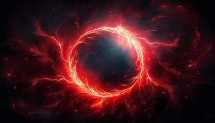 Wall Mural - abstract red lightning circle on dark backdrop. mysterious shape.