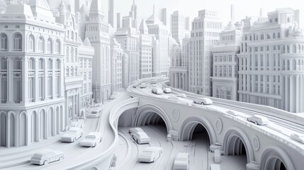 Poster - A 3d model of a city with cars and buildings, AI