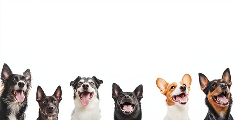 Wall Mural - A group of dogs are smiling and looking at the camera. They are all different colors and sizes